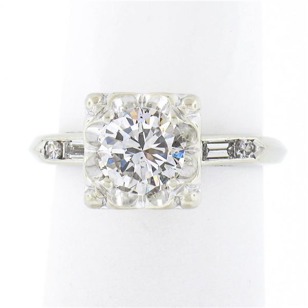 Vintage 14k White Gold Illusion Prong Old Transitional Diamond Engagement Ring