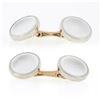 Image 4 : Men's Antique 14k Rosy Yellow Gold & Platinum Mother of Pearl Round Cuff Links