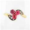 Image 1 : Antique Victorian 14k Gold GIA NO HEAT Pink Spinel Cluster & Diamond Bypass Ring