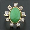Image 2 : Vintage 14k Gold Oval Cabochon Jade & 1.1 ctw European Diamond Halo Cocktail Rin