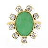 Image 4 : Vintage 14k Gold Oval Cabochon Jade & 1.1 ctw European Diamond Halo Cocktail Rin
