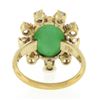 Image 7 : Vintage 14k Gold Oval Cabochon Jade & 1.1 ctw European Diamond Halo Cocktail Rin