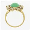 Image 8 : Vintage 14k Gold Oval Cabochon Jade & 1.1 ctw European Diamond Halo Cocktail Rin
