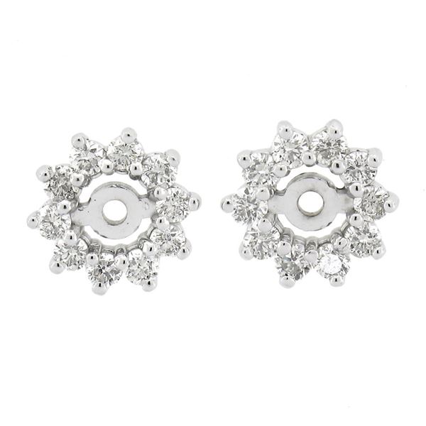 New 14k White Gold 0.37 ctw Round Brilliant Cut Prong Set Diamond Halo Jackets