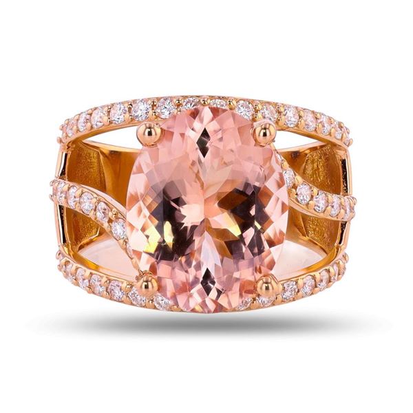 5.36 ctw Morganite and 0.78 ctw Diamond 14K Rose Gold Ring
