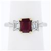 Image 1 : 18K Gold & Platinum 2.15 ctw GIA Burma VIVID RED Ruby & Emerald Cut Diamond Ring