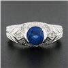 Image 2 : NEW 14k Gold GIA Half Bezel Round Sapphire w/ Diamond Milgrain & Wheat Work Ring