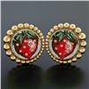Image 1 : Sicis 18K Yellow Gold Micromosaic Strawberry w/ Yellow Sapphire Button Earrings