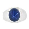 Image 4 : Vintage Men's 14k White Gold Bezel Linde Blue Star Sapphire Textured Dome Ring
