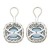 Image 1 : 14K White Gold 20 ctw Aquamarine Cushion Cut w/ Diamond Halo Large Button Earrin