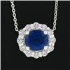 Image 5 : NEW Platinum 2.77 ctw GIA Oval Royal Blue Sapphire Diamond Halo Pendant Necklace