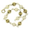 Image 1 : Vintage 14k Yellow Gold White Pearl & Grooved Ball Bead Charm Bracelet