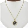 Image 1 : New 14k Yellow Gold Brown White Banded Agate Pendant w/ Adjustable Link Chain
