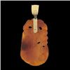 Image 3 : Vintage 33.4x18.1mm Carved Orange Brown Jade Charm Pendant w/ 14K Gold Bail
