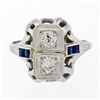 Image 4 : Antique Art Deco 18K White Gold .46 ctw Diamond Sapphire Open Etched Dinner Ring