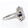 Image 5 : Antique Art Deco 18K White Gold .46 ctw Diamond Sapphire Open Etched Dinner Ring