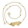 Image 3 : 14k Yellow Gold 9" Dual Heart w/ Pearl Station Cable Link Ankle Bracelet Anklet