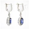 Image 4 : NEW 14k White Gold Oval Tanzanite & Round Brilliant Diamond Drop Dangle Earrings