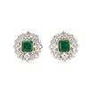 Image 3 : 4.45 ctw Emerald and 1.82 ctw Diamond Platinum and 18K Yellow Gold Earrings
