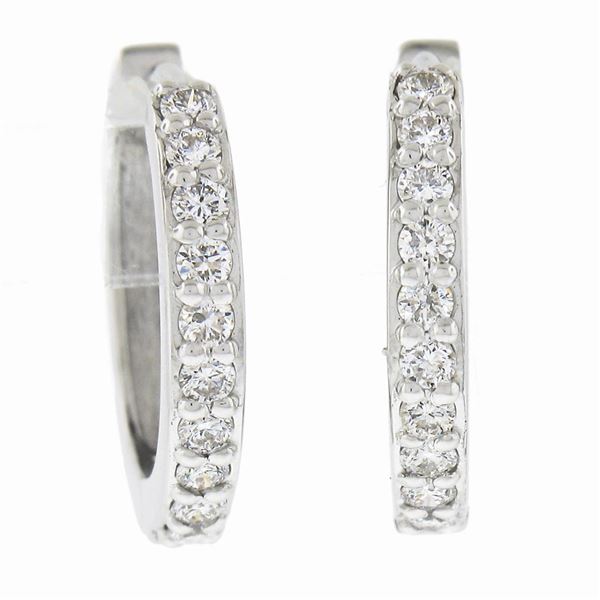 NEW Classic 14k White Gold .20 ctw Pave Diamond 12.2mm Petite Huggie Hoop Earrin
