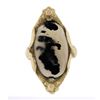 Image 6 : Antique Solid Gold 20x11.8mm Cabochon Prong Moss Agate Solitaire 3D Floral Ring