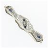 Image 4 : Antique Art Deco 14k Gold Diamond & Sapphire Milgrain Filigree Bar Pin Brooch