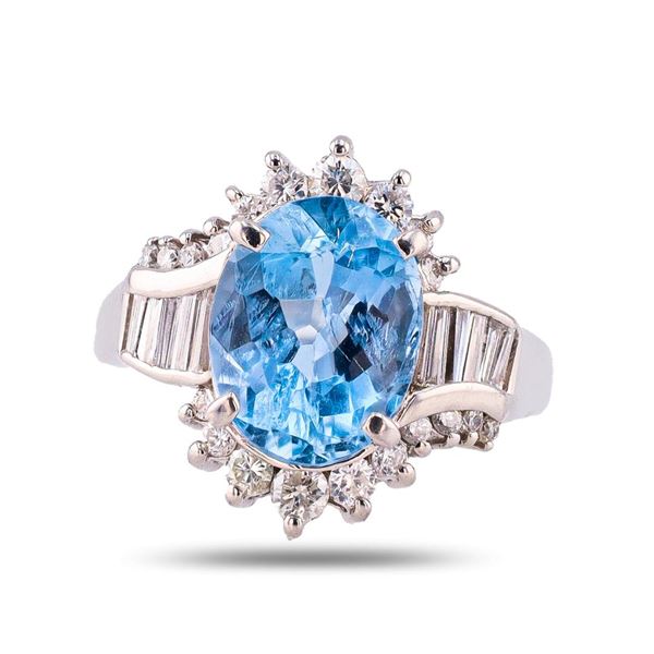 3.77 ctw Aquamarine and 0.75 ctw Diamond Platinum Ring