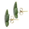 Image 3 : 14K Yellow Gold Leaf Carved Green Jade Floral Stud Earrings W/ Butterfly Closure