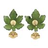 Image 4 : 14K Yellow Gold Leaf Carved Green Jade Floral Stud Earrings W/ Butterfly Closure