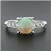 Image 2 : Vintage Platinum 7.6mm Prong Round Cabochon Opal Solitaire Diamond Accents Ring