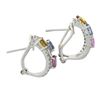 Image 3 : Solid 14k White Gold 3.10 ctw Multi Color Sapphire & Diamond Omega Cuff Earrings