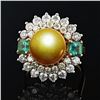 Image 3 : 11m GOLDEN South Sea Pearl, 0.80 ctw Emerald and 1.83 ctw Diamond 18K Yellow Gol