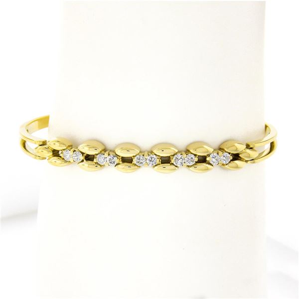 6.5" 14k Yellow Gold 0.60 ctw Diamond Polished Open Bangle Bracelet w/ Clasp