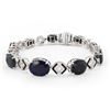 Image 1 : 29.31 ctw Blue Sapphire and 0.25 ctw Diaond 18K White Gold Bracelet with Black E