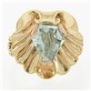 Image 6 : Retro 14k Rosy Yellow Gold Unique Shape Aquamarine in Scalloped Shell Split Ring