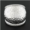 Image 2 : 14K White Gold 0.39 ctw Hammered Finish w/ Diamond Sides Wide Dome Bombe Band Ri