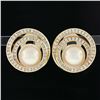 Image 2 : 14K Yellow Gold 11mm Mabe Pearl & Dual Channel Diamond Circle Button Earrings