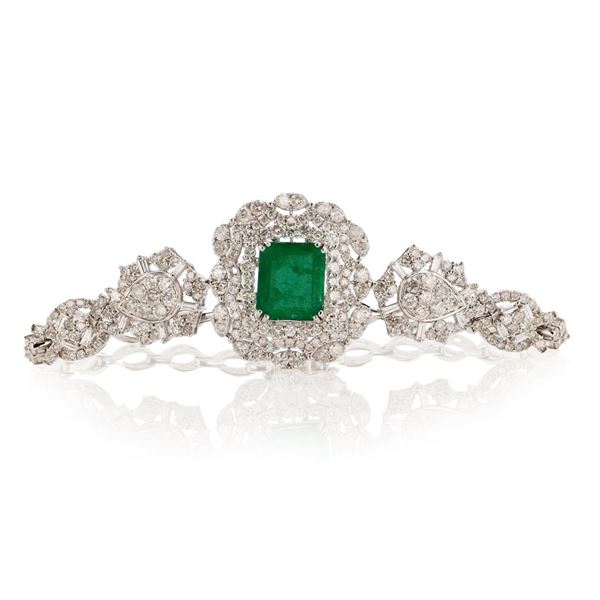 3.75 ctw Emerald and 4.42 ctw Diamond 18K White Gold Bracelet