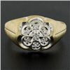 Image 6 : Men's 10K Two Tone Gold 0.10 ctw Single Prong Diamond Matte Finish Cluster Ring