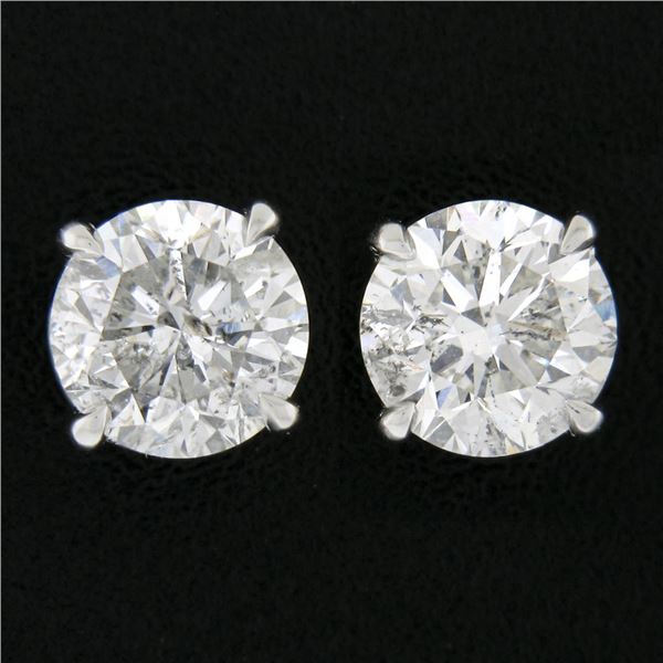 NEW Classic Platinum 1.86 ctw Round Brilliant Cut Diamond Prong Set Stud Earring