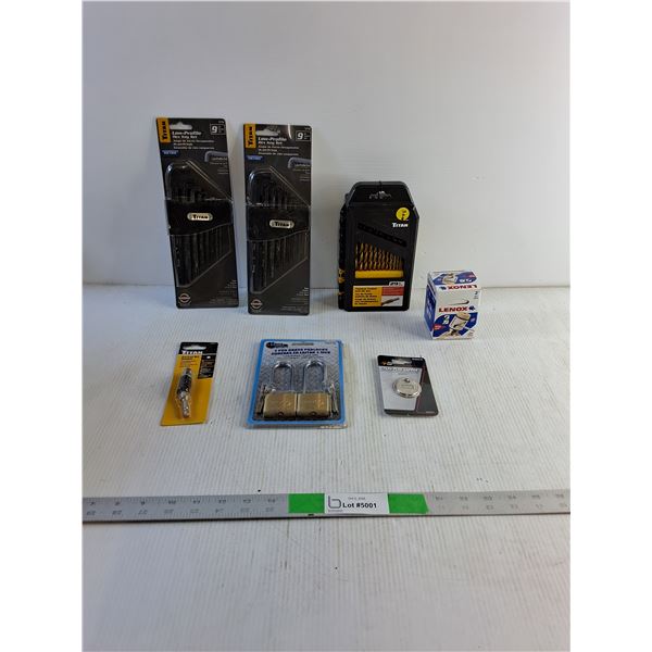(2)Titan Hex Key Sets, (1) Titan Drill Bit Set, (1) 2" Lenox Hole Saw, Etc