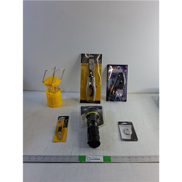 Lantern, Can-Po Hose Pincher, BIC Candle Lighter, Titan Swivel Bit Holder, Krypton Flashlight, Spark