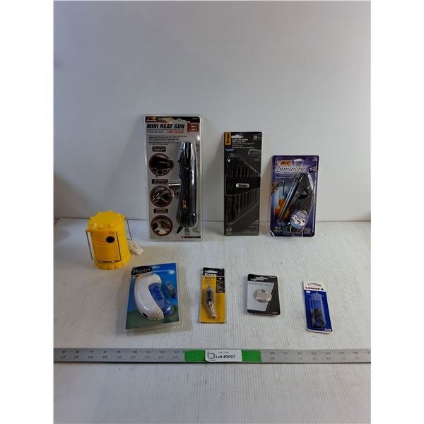 Mini Heat Gun, Titan Hex Key Set, BIC Candle Lighter, Lantern, Pro-Fix Searchlight, Titan Swivel Bit