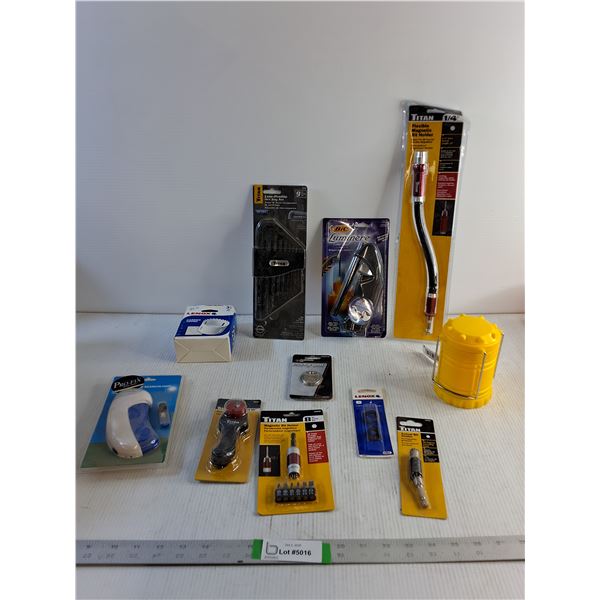 Titan Hex Key Set, Lenox 3 1/2" Hole Saw, BIC Candle Lighter, Flexible Magnetic Holder, Lantern,