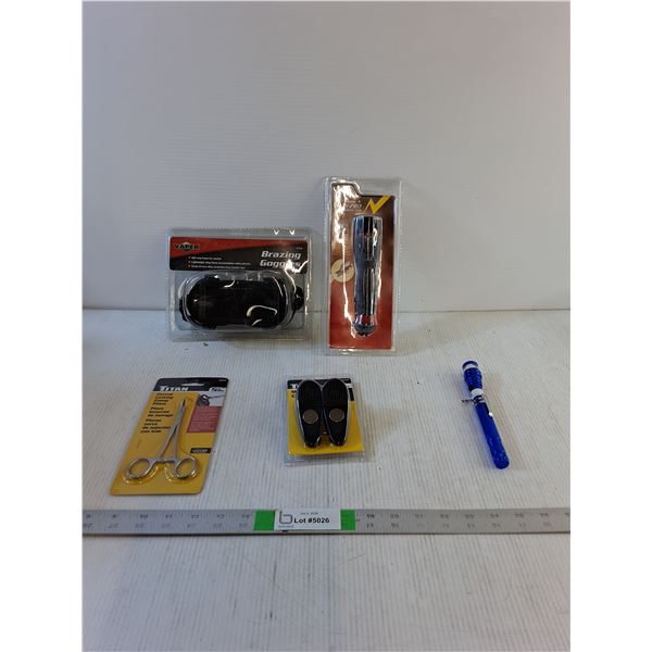 Brazing Goggles, Flashlight, Curved Locking Clamp Pliers, Magnetic Clips, Flashlight