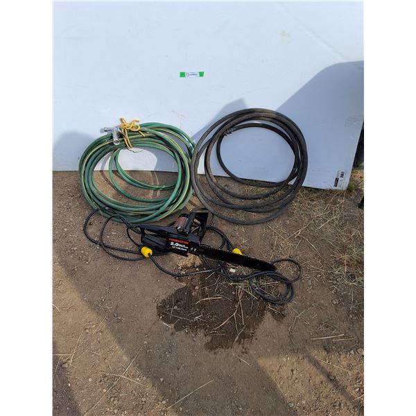 **(2) Garden Hoses-Unknown Lengths & Remington 14" Corded Saw- As Is, Cannot Ship
