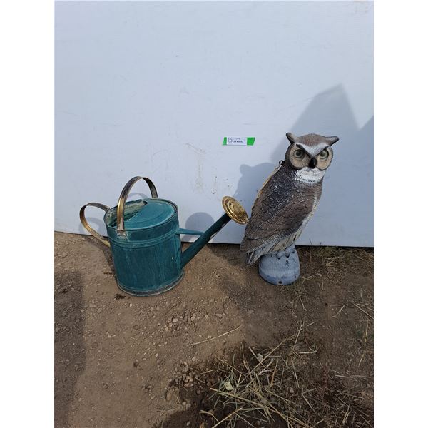**Owl Figurine 18" Tall & Metal Watering Can, Cannot Ship