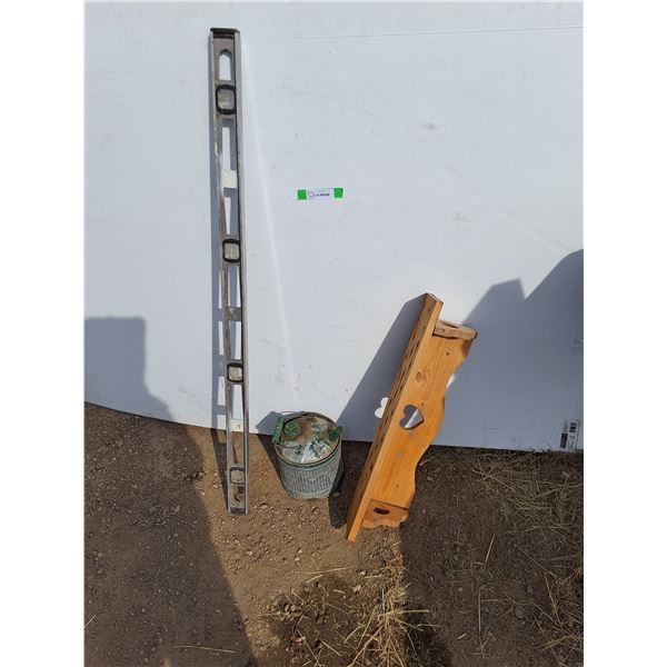 **Wooden Wall Shelf, 4 Ft Level, Metal Watering Can, Cannot Ship