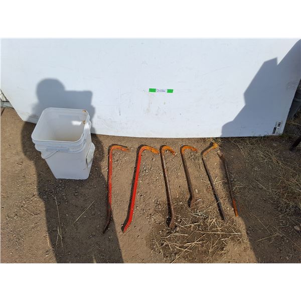 **(5)Crowbars/Goosenecks Up to 24", Tire Iron Bar & Pail, Cannot Ship