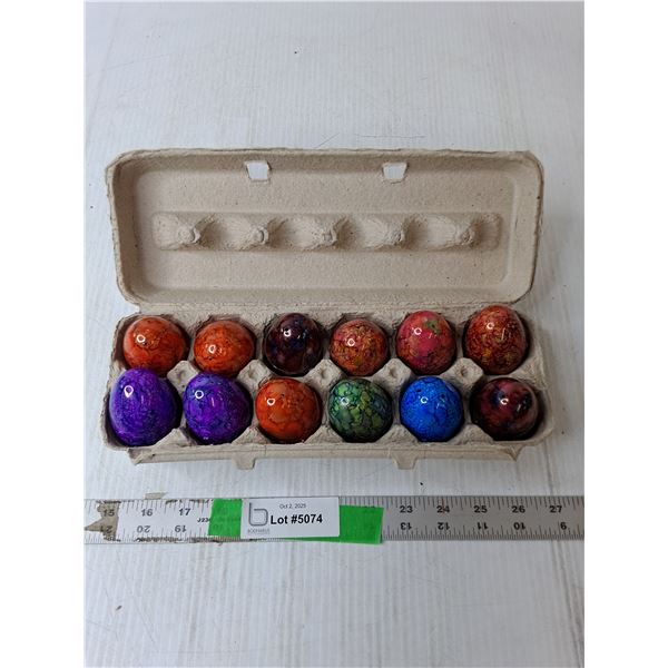 (12) Alcohol Ink Painted Eggs & Carton